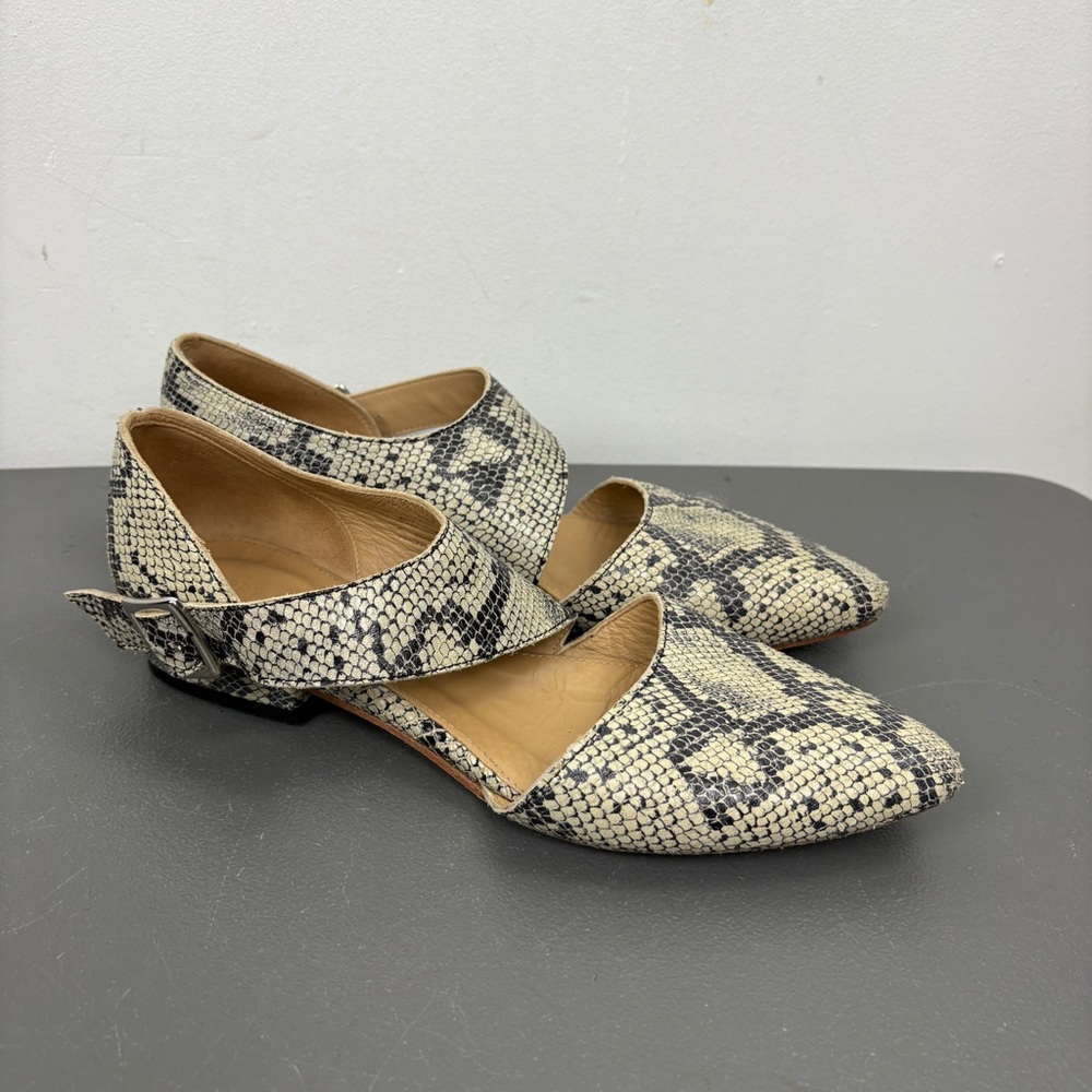 Poppy Barley Leather Snakeskin Pattern Criss-cross Buckle Pointed Toe Flats